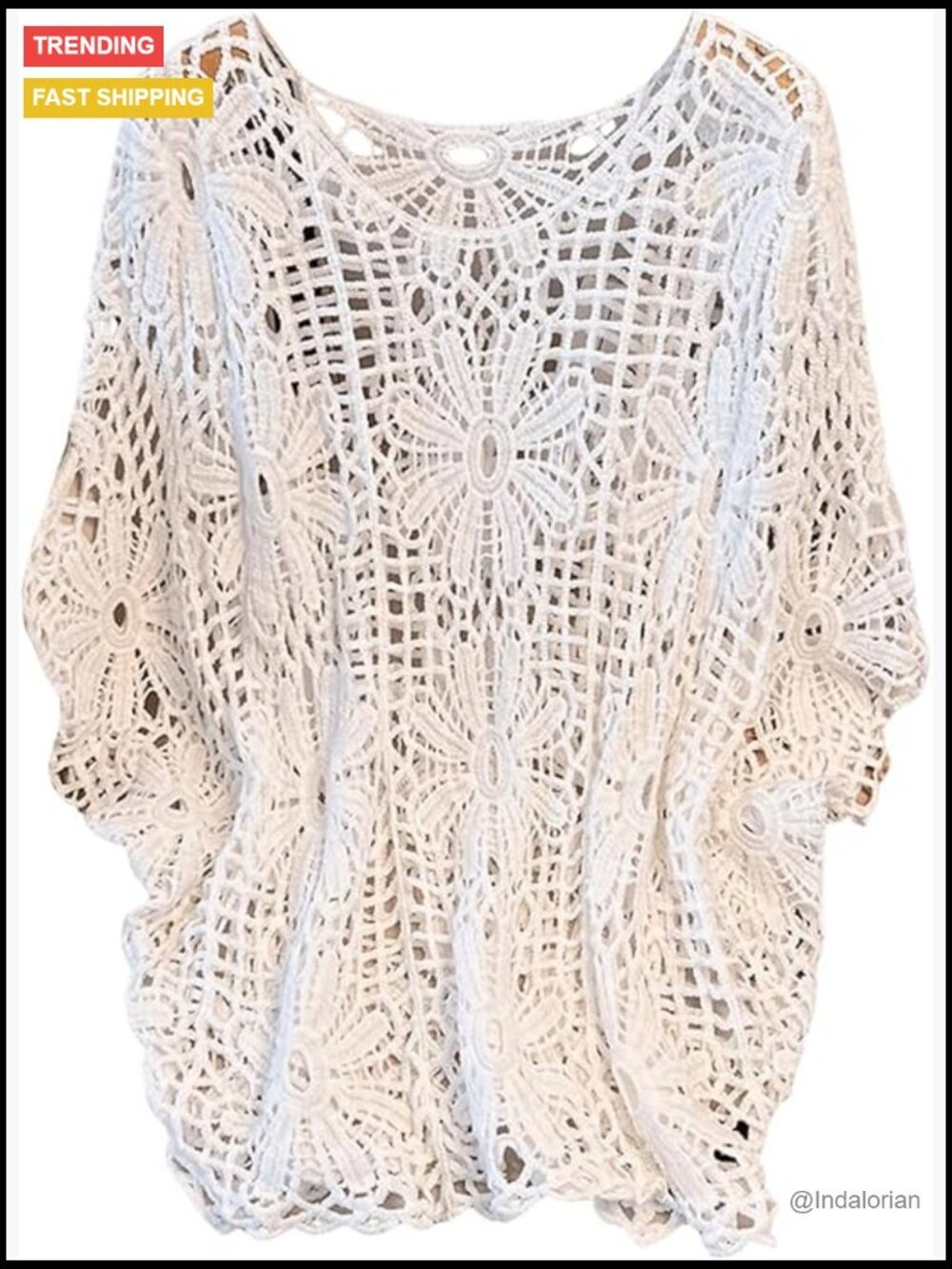 Plus Size Boho Crochet Sweater Dolman Sleeve Beach Cover Up